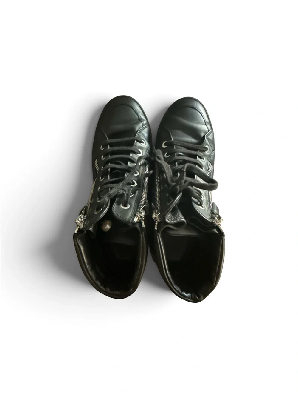 CHANEL Black Leather High-Top Sneaker with Side Zip Detail